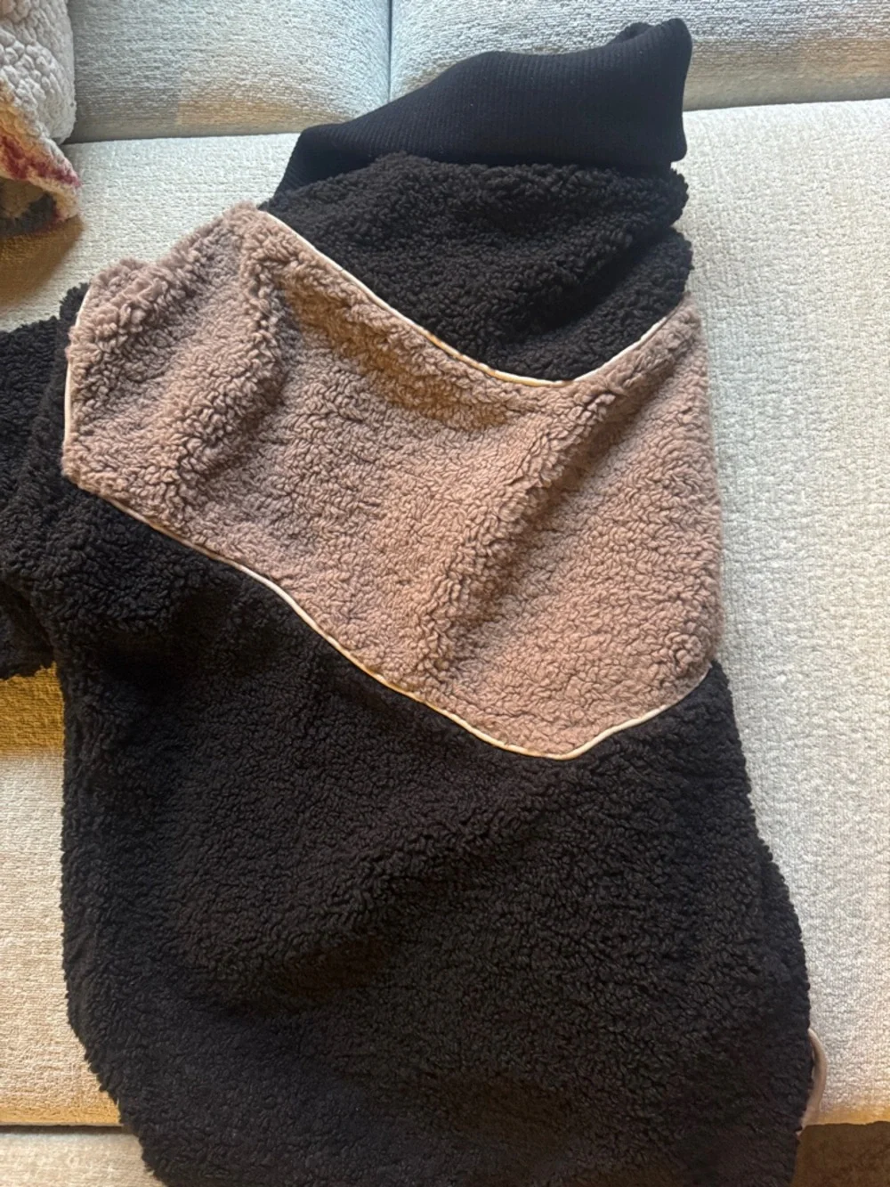 Promesa chevron colorblock fleece teddy fur Jacket in Black & Brown size L